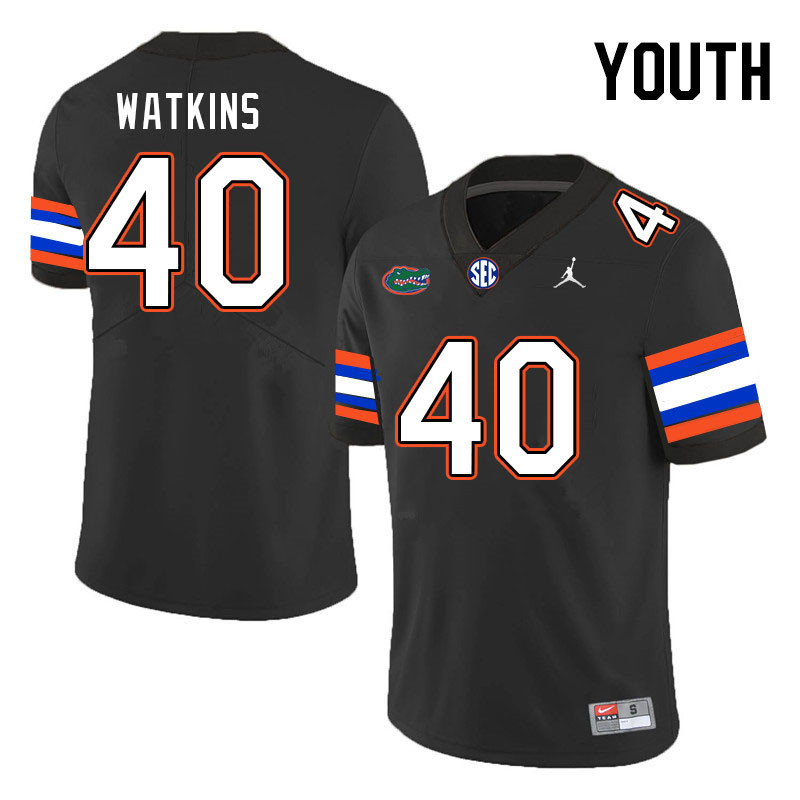 Youth #40 Jacob Watkins Florida Gators College Football Jerseys Stitched-Black - Click Image to Close